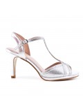 Silver sandal with rhinestone heels