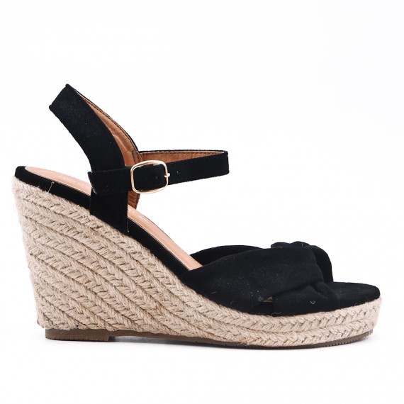 Noire Sandale Compensée À Semelle Espadrille WH29EID