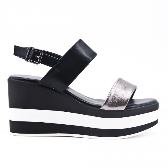 Cuir Sandale Avec Plateforme Simili Noire En 345ALqcRj