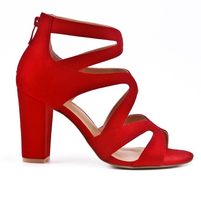 À Rouge Avec Talon Fermeture Sandale Zippé gb6yf7