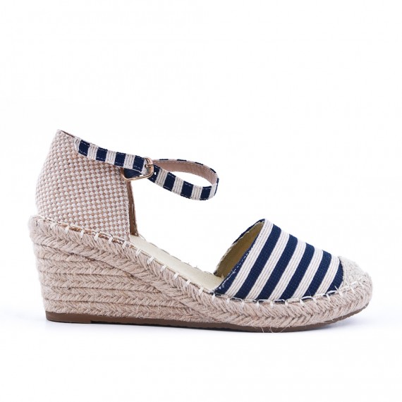 Sandale compensée bleu à semelle espadrille