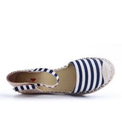 Sandale compensée bleu à semelle espadrille