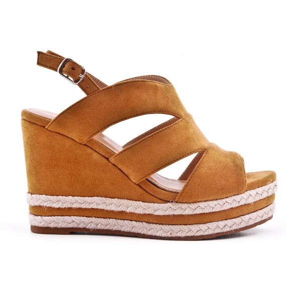 À Rose En Daim Compensée Sandale Talon Simili v0NmnO8w
