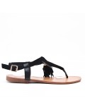 Black sandal in faux suede with pompom