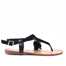 Black sandal in faux suede with pompom