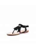 Sandale noire en simili daim à pompon