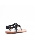 Black sandal in faux suede with pompom