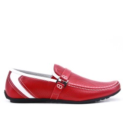 Mocassin rouge en simili daim perforé