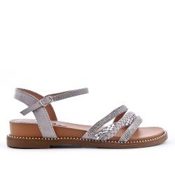 Gray sandal with rhinestones