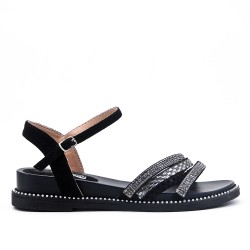 Black sandal with rhinestones