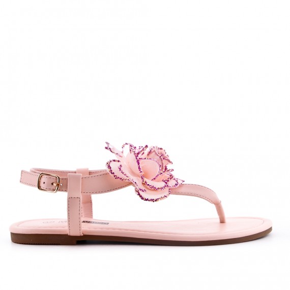 Pink flat sandal with flowers