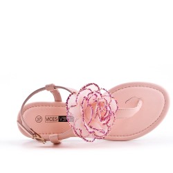 Pink flat sandal with flowers