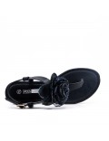 Black flat sandal with flowers