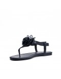 Black flat sandal with flowers