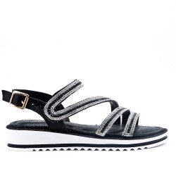 Black sandal with rhinestones