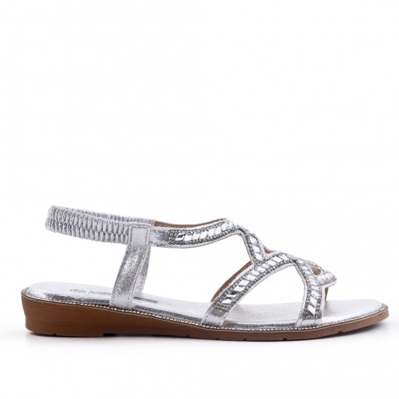 Silver sandal with rhinestones