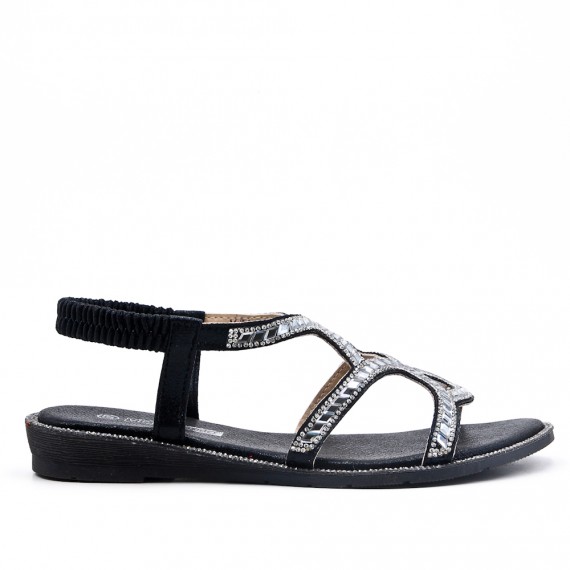 Black sandal with rhinestones