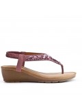 Pink sandal with rhinestones and small wedge