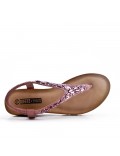 Pink sandal with rhinestones and small wedge