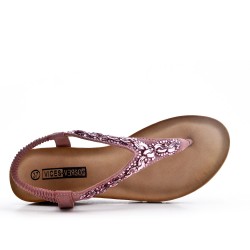 Pink sandal with rhinestones and small wedge