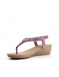 Pink sandal with rhinestones and small wedge